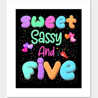 Kids Happy 5Th Birthday Sweet Sassy And Five Girls 5 Years Old Posters and Art